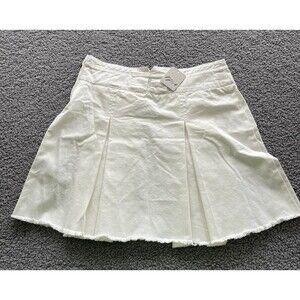 Free People Women Pleated Skirt Ivory Cotton Denim  Classic City Mini Sz 0 NWT